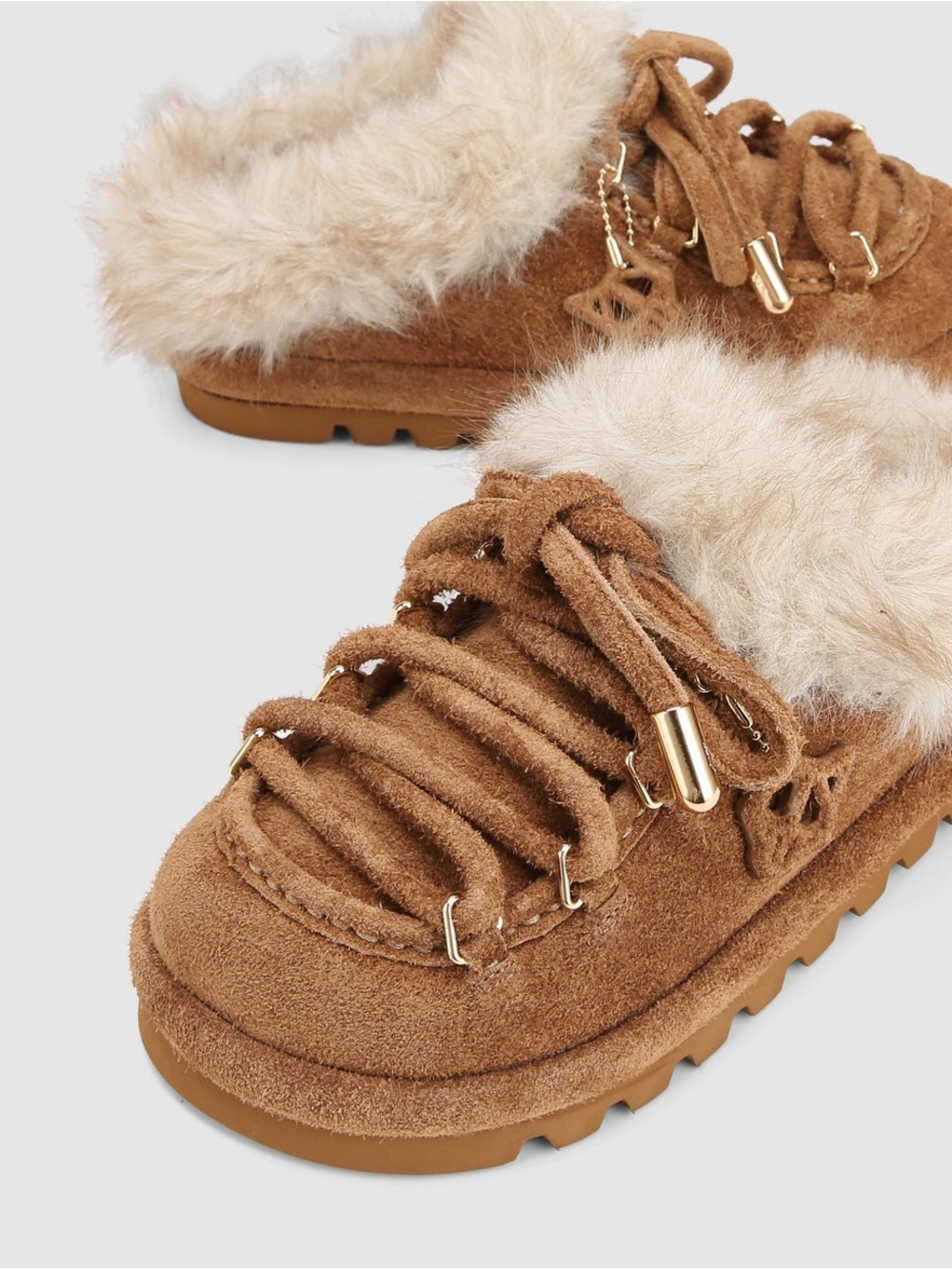 Naked Wolfe Harlow Tan Suede Faux Fur Lined Slippers | Size 8